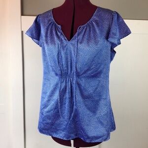 SOLD Banana Republic Blue White Polka Dot Silk Cap Sleeve Shirt Blouse Small